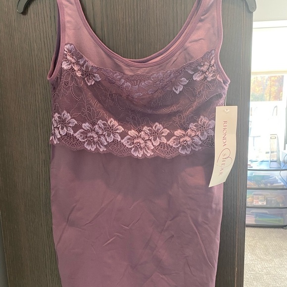 Rhonda Shear Lace-Overlay Tank with Shelf Bra in Violet, XL - Picture 2 of 8